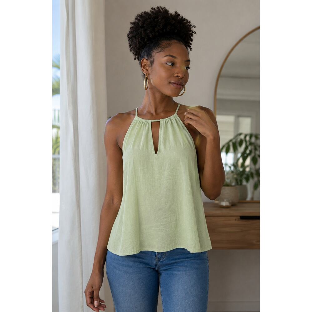 Nine West Mint Green Halter Tank Top Satin Look Sleeveless Blouse M NWT